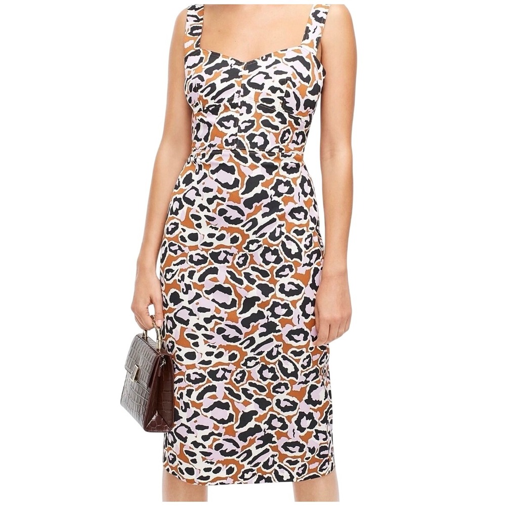 NWT J.Crew Leopard Print Sheath Dress Size 8 AD091 Brown Pink Purple